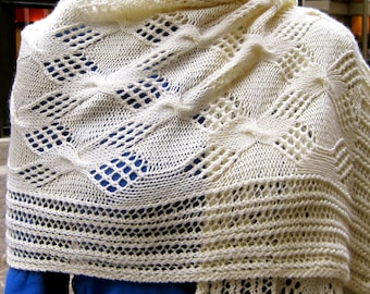 Knit Wrap Pattern:  Cable Lace Checkerboard Shawl Knitting Pattern