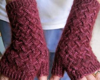 Knit Fingerless Mitts Pattern:  Fuzzy Zig Zag Lace Fingerless Mitt Knitting Pattern