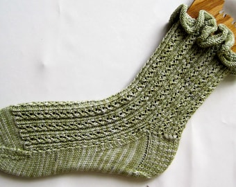 Knit Sock Pattern:  Lace Rib with Optional Ruffle Sock Knitting Pattern