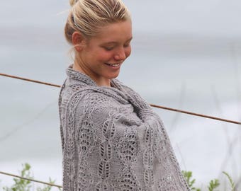 Knit Shawl Pattern:  Sanda Cable Lace Shawl Knitting Pattern