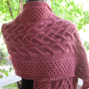 Knit Stole Pattern:  Warm Legan Cabled Stole Knitting Pattern