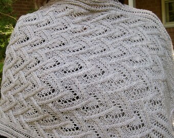 Knit Shawl Pattern: Mito Cable Lace Shawl Knitting Pattern | Etsy
