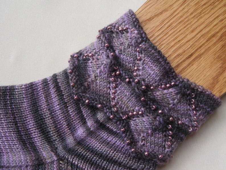 Knit Sock Pattern Beaded Cuff Knitted Sock Pattern Etsy