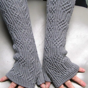 Knit Mitt Pattern:  Elger Long Alpine CableFingerless Mitt Knitting Pattern