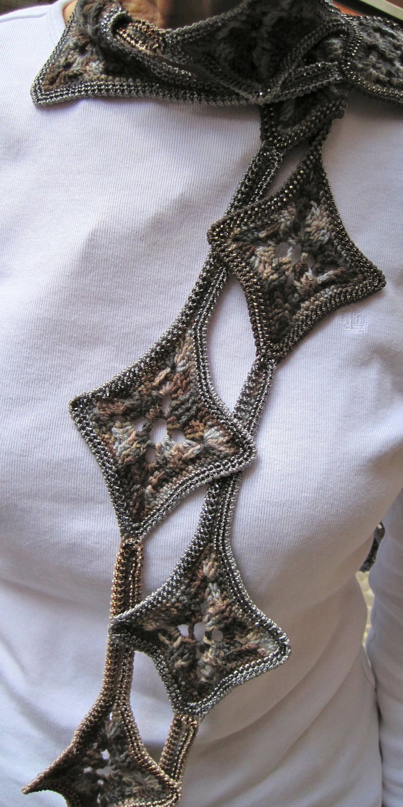 Crochet Scarf Pattern: Not Your Granny's Granny Square Bead Crochet Scarf Pattern/Tutorial image 1