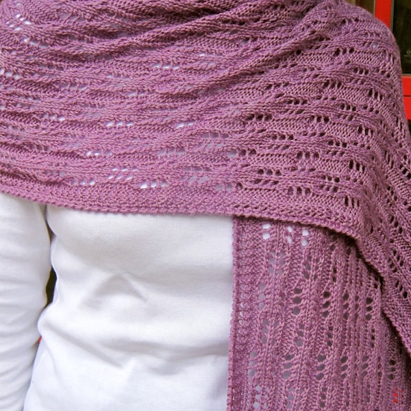 Knit Wrap Pattern:  Easy Eyelet Lace Shawl Knitting Pattern