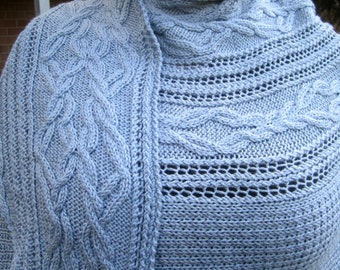 Knit Triangular Shawl Pattern:  Arket Cabled Cuneate Knitting Pattern