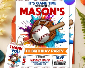 Baseball Birthday Invitation, Baseball Party Invitation, Sports Theme Invite, Slugger Ball Game, Instant Download, Editable Canva Template