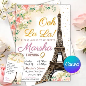 Paris Birthday Invitation Template, Paris Birthday Party Invitation, Eiffel Tower, Oh La La, Paris Theme Birthday Party