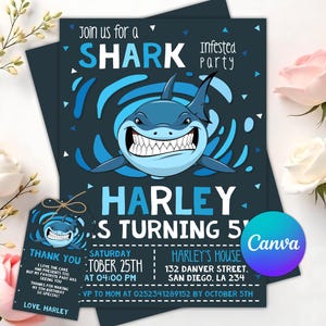 Editable Shark Birthday Invitation: Under the Sea Party (Digital Download)