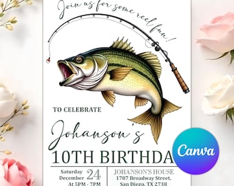 Invitación de cumpleaños de pesca editable, invitación de pesca, invitación de cumpleaños de pesca, ¡Diviértete!, invitación de cumpleaños para niño, descarga digital