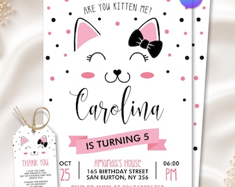 Kitty Cat Birthday Invitation, Cat Party Invite, Cat Theme Invitation, Are You Kitten Me Birthday, Paw-ty Birthday Invite, Editable Canva