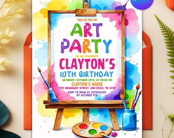Art Birthday Invitation, Painting Party Invite, Art in Party, Art Painting Artist Birthday Evite, Editable Canva Template