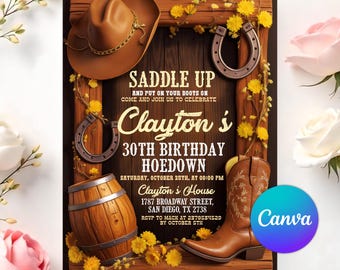 Western Birthday Party Invitation, Hoedown Cowgirl Invite Template, Rodeo Theme Flyer, Editable Dukes and Boots Design Digital Invite