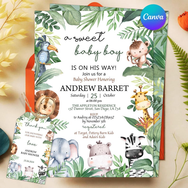 Jungle Baby Shower Invitation, Editable Safari Animals Invite, Gender Neutral Safari Invite Template, Jungle Animals Safari Invitation
invitation template,printable invitation,jungle safari party,jungle safari invite,wild one invitation,animal party invite,jungle animals party,safari baby shower,boy baby sprinkle,jungle baby decor,wild one baby shower,baby invite template,animal baby brunch