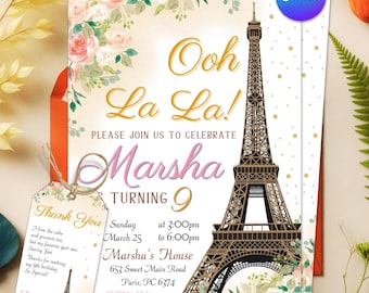 Paris Birthday Invitation Template, Paris Birthday Party Invitation, Eiffel Tower, Oh La La, Paris Theme Birthday Party
