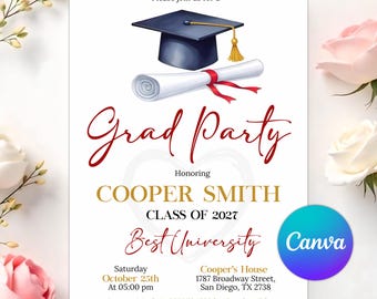 Editable Graduation Party Invitation, Graduation Announcement Template, Minimalist Graduation Invitation, Grad Party Invite