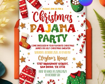 Christmas Pajama Party Invitation, Pajama Invitation, Christmas Party Invitation, Holiday Party Invite, Xmas Party, Editable Canva Template