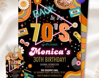 70s Birthday Invitation, Throwback Party Invite, 70s 80s 90s Theme, Retro Birthday Party Invitation, Editable Canva Template
