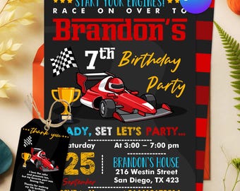 Race Car Birthday Invitation, Sport Car Party Invite, Boys Car Birthday Party Theme, Any Age Invitation, Editable Canva Template