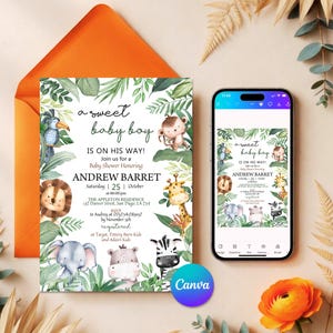 Jungle Baby Shower Invitation, Editable Safari Animals Invite, Gender Neutral Safari Invite Template, Jungle Animals Safari Invitation
invitation template,printable invitation,jungle safari party,jungle safari invite,wild one invitation,animal party invite,jungle animals party,safari baby shower,boy baby sprinkle,jungle baby decor,wild one baby shower,baby invite template,animal baby brunch