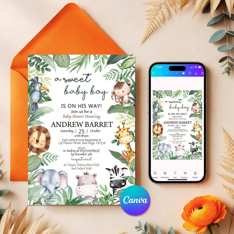 Jungle Baby Shower Invitation, Editable Safari Animals Invite, Gender Neutral Safari Invite Template, Jungle Animals Safari Invitation
invitation template,printable invitation,jungle safari party,jungle safari invite,wild one invitation,animal party invite,jungle animals party,safari baby shower,boy baby sprinkle,jungle baby decor,wild one baby shower,baby invite template,animal baby brunch