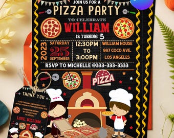 Editable Pizza Birthday Invitation & Thank You Card, Italian Chef Kids Party, Pizza Making Bake, Canva Template, Printable Instant Download