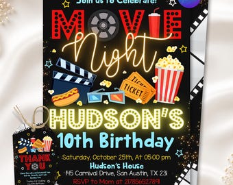 Movie Birthday Invitation, Movie Party Invite, Movie Night Birthday Party, Movie Cinema, Kids Invitation, Editable Canva Template