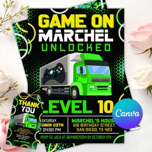 Video Game Birthday Invitation, Video Game Truck Birthday Party Invitation, Gamer Birthday Invite, Gaming Birthday Party, Instant Download