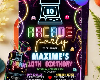 Arcade Birthday Invitation Template, Arcade Invitation, Retro Gaming Invite, Boys Gamer Party, Video Game Party, Any Age, Editable Canva
