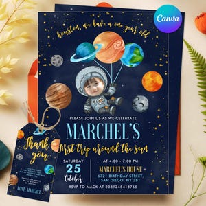First Trip Around the Sun Astronaut Birthday Party Invitation, Outerspace Invitation, 1st Birthday Party Invite, Astronaut Invite