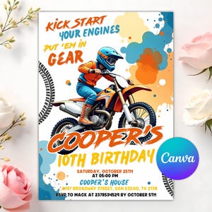 Dirt Bike Birthday Invitation: Motocross Adventure, Editable Canva Template (Digital Download)