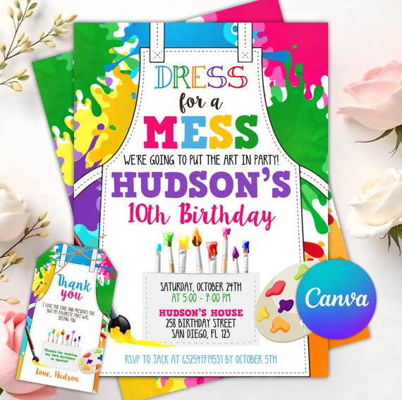 open lace back dress DIY Art Birthday Party Invitation Template | Paint Themed Party Invite main image 0
