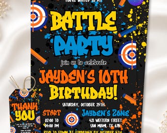 Dart Battle Birthday Invitation, Blaster Party Invite, Kids Birthday Party, Any Age, Editable Canva Template