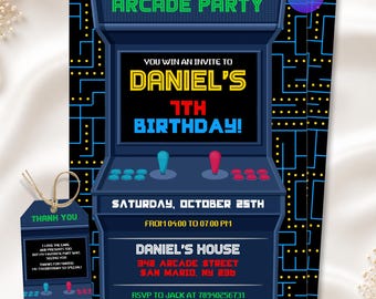 Arcade Birthday Invitation, Gamer Party Invite, Retro Video Game Invitation, Gaming Party Theme, Editable Canva Template