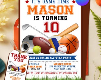 Editable Sports Birthday Invitation, Sports Party invite, Sports game digital invite, All Star Invite, Sports Theme Invite, Instant Download