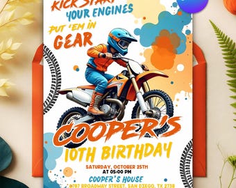 Dirt Bike Birthday Invitation: Motocross Adventure, Editable Canva Template (Digital Download)