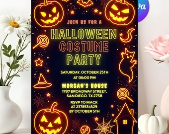 Neon Halloween Party Invite invite Spooktacular Costume Party Neon Invitation halloween DIY Kids Cute invite halloween invitation Editable