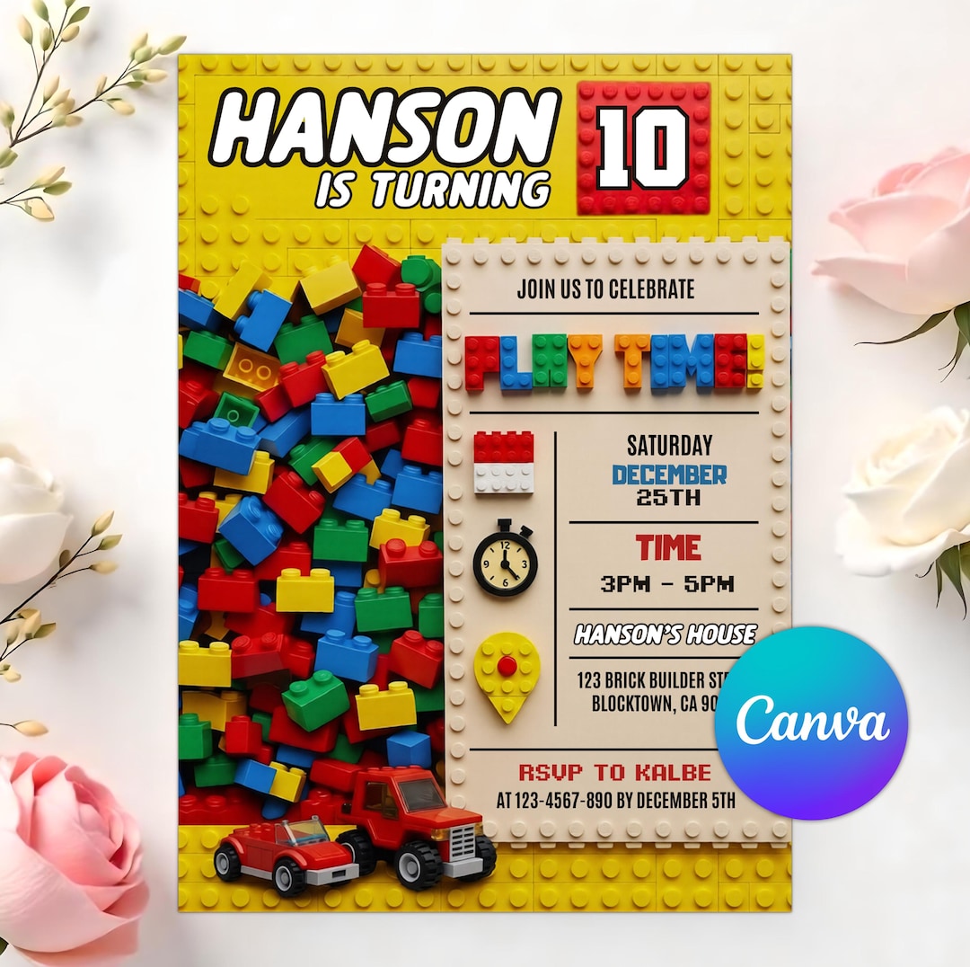 Building Blocks Birthday Invitation, Master Builder Party Invite ...