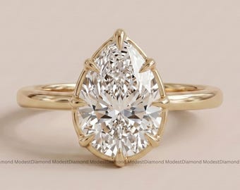 Pear Cut Moissanite Solitaire Ring in 18K Yellow Gold Handmade 8 Prong Engagement Ring Unique Wedding Jewelry Elegant Proposal Gift for Her