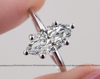Marquise Cut Moissanite Engagement Ring in 14K White Gold Unique Solitaire Ring Classic Handmade Jewelry Elegant Bridesmaid Gift for Her