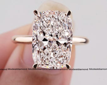 Cushion Cut Moissanite Solitaire Ring in Yellow Gold Diamond Engagement Ring Classic Handmade Jewelry Elegant Anniversary Gift for Her