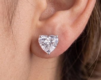 Heart Cut Moissanite Stud Earrings in White Gold Elegant Diamond Look Earrings Minimalist Romantic Jewelry Unique Valentine Gift for Her