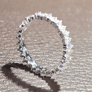 Diamond Full Eternity Band, 14K White Gold Wedding Band, Round Diamond Moissanite Anniversary Band, Delicate Bubble Bridal Stacking Band