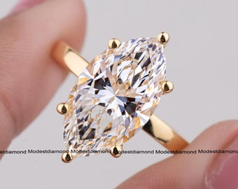 Marquise Cut Moissanite Solitaire Ring in Solid Gold Elegant 8 Prong Engagement Ring Minimalist Bridal Jewelry Unique Wedding Gift for Her