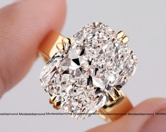 Cushion Cut Moissanite Solitaire Ring in Yellow Gold with Wide Band Elegant Engagement Ring Bridal Jewelry Unique Wedding Gift for Her