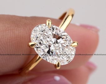 Anello solitario con moissanite taglio ovale in oro giallo 18 carati, classico anello di fidanzamento a quattro griffe, gioiello pregiato fatto a mano, regalo di nozze unico per la moglie.
