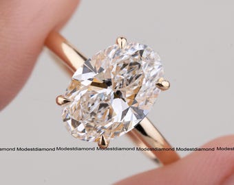 Oval Cut Moissanite Engagement Ring in Solid Gold Classic Solitaire Bridal Ring Minimalist Wedding Jewelry Elegant Anniversary Gift for Her