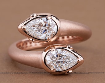 Pear Cut Moissanite Toi et Moi Ring in in Rose Gold Bypass Engagement Ring Unique Two Stone Bridal Jewelry Elegant Anniversary Gift for Her