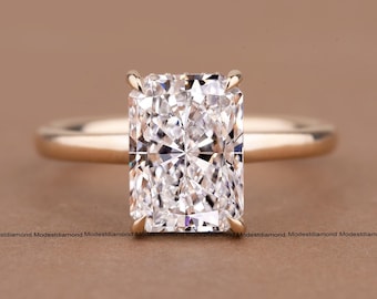 Radiant Cut Moissanite Engagement Ring in 14K Solid Gold Hidden Halo Solitaire Ring Classic Bridal Jewelry Elegant Proposal Gift for Her